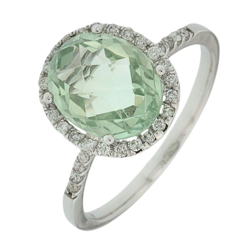 Green Amethyst & Diamond Halo Ring
