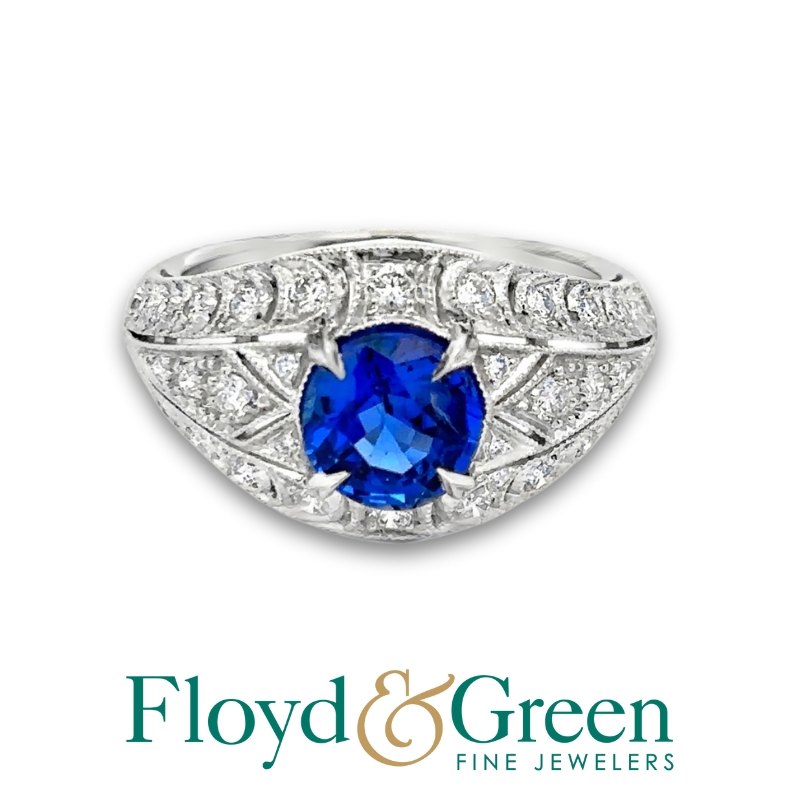 Platinum Blue Sapphire & Diamond Ring