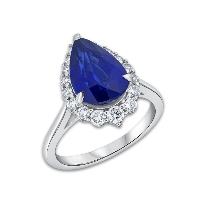 MARTIN FLYER Pear Sapphire & Diamond Halo Ring