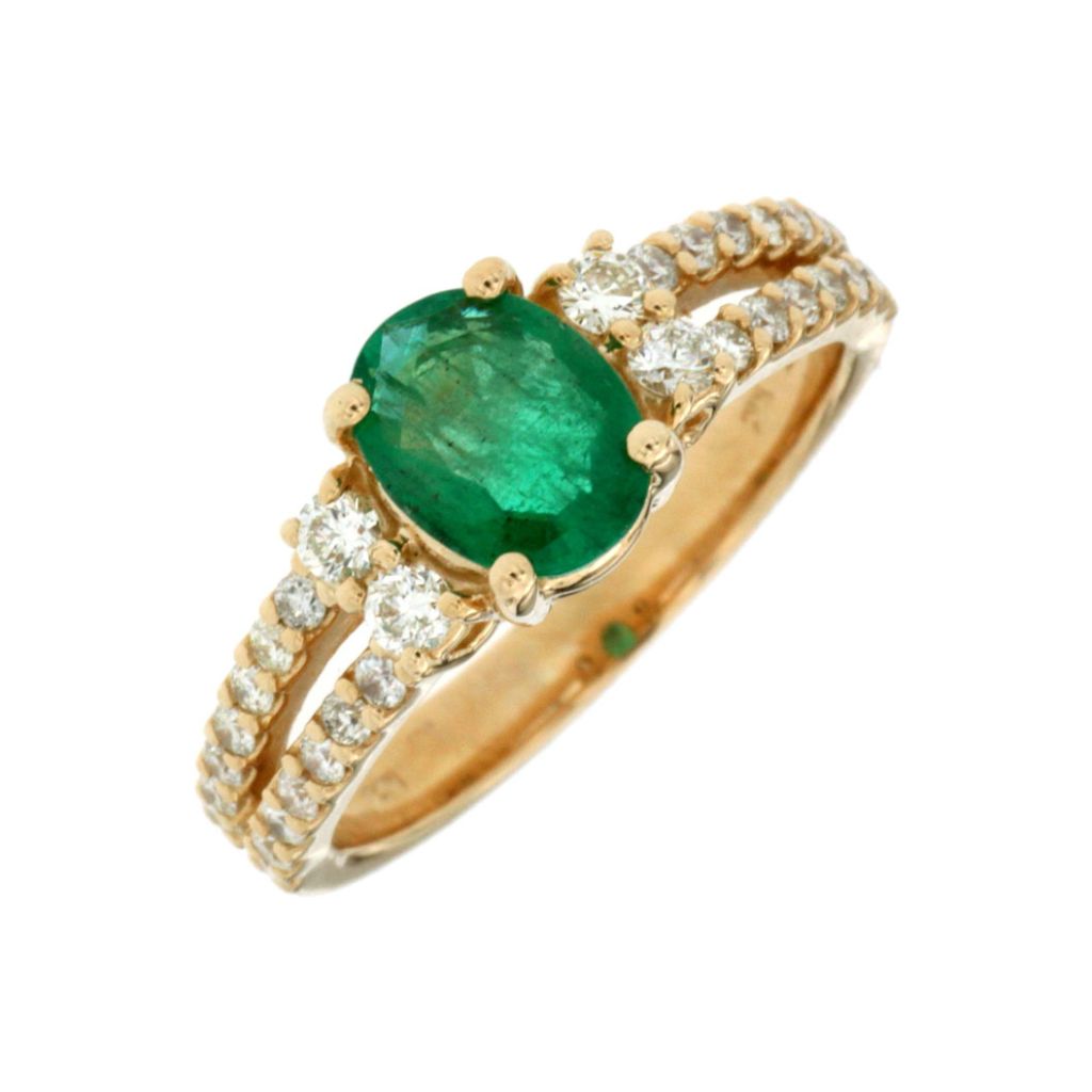 Emerald & Diamond Split Shank Ring