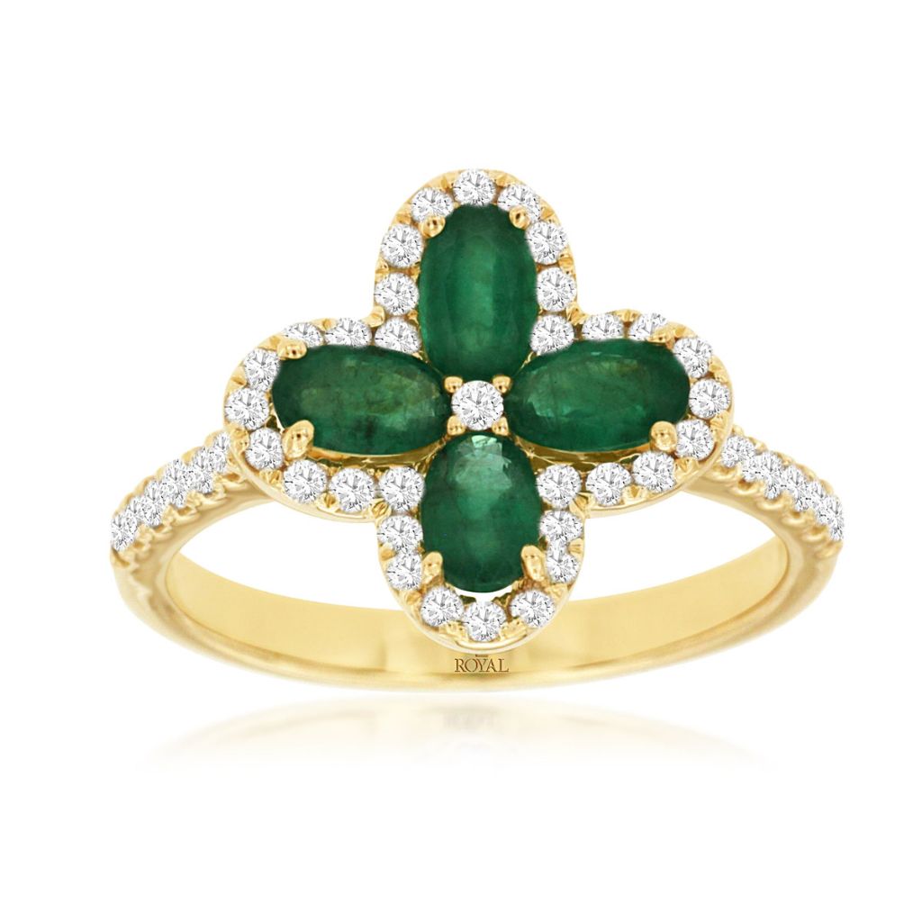 Emerald & Diamond Halo Clover Ring