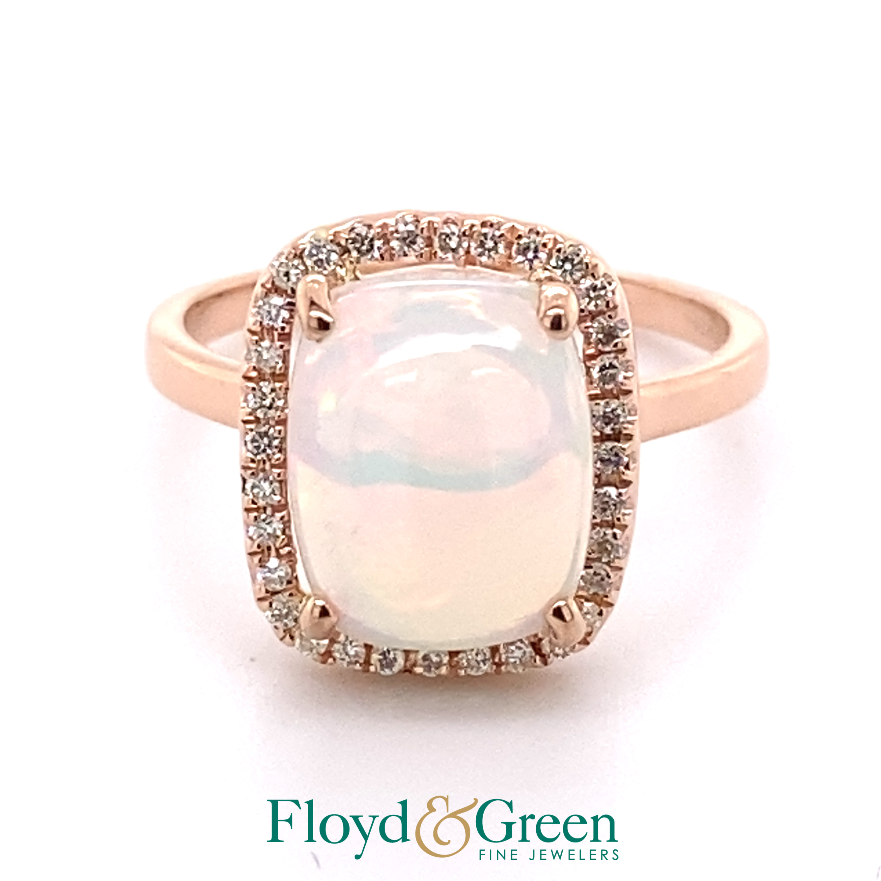 Opal & Diamond Halo Ring