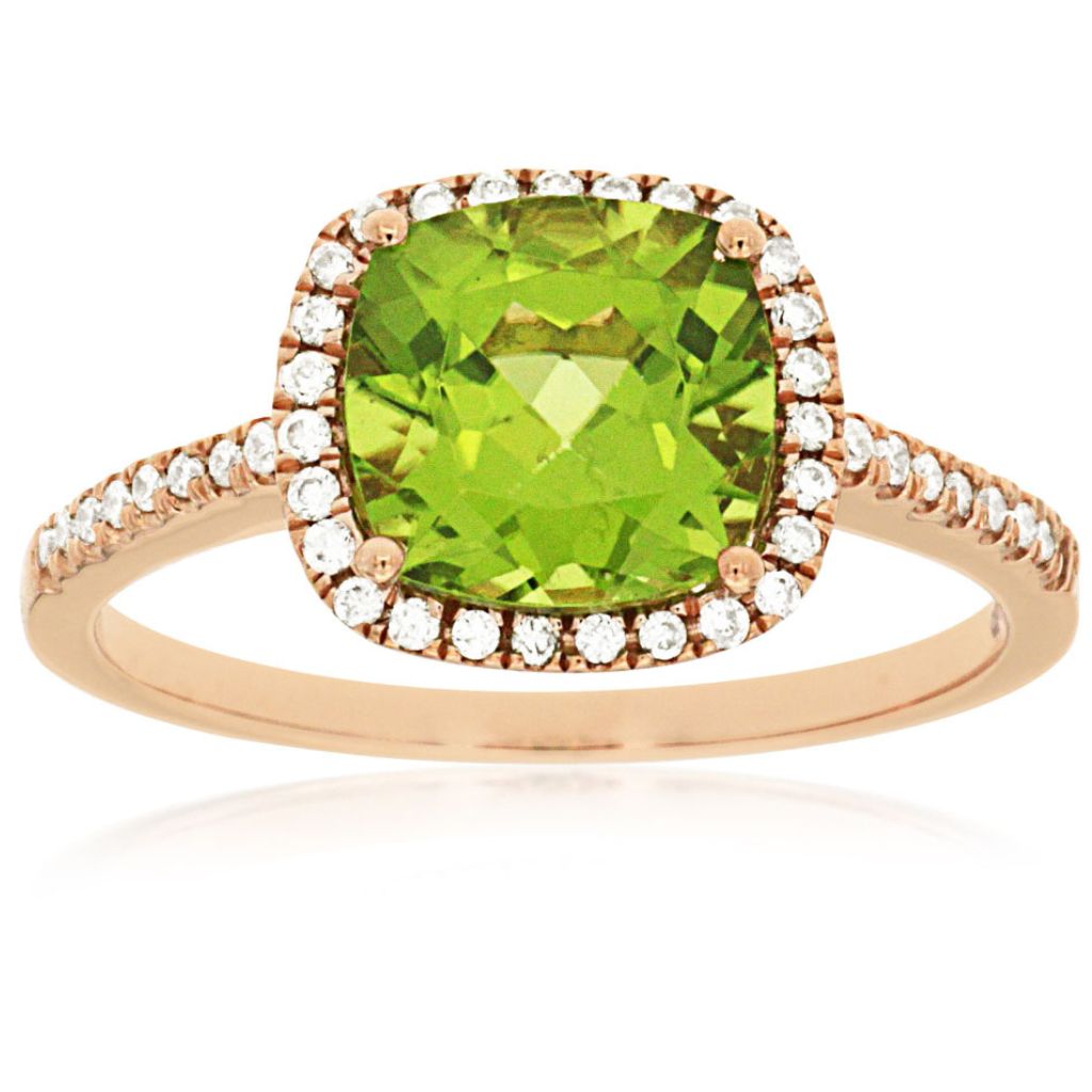 Peridot & Diamond Halo Ring