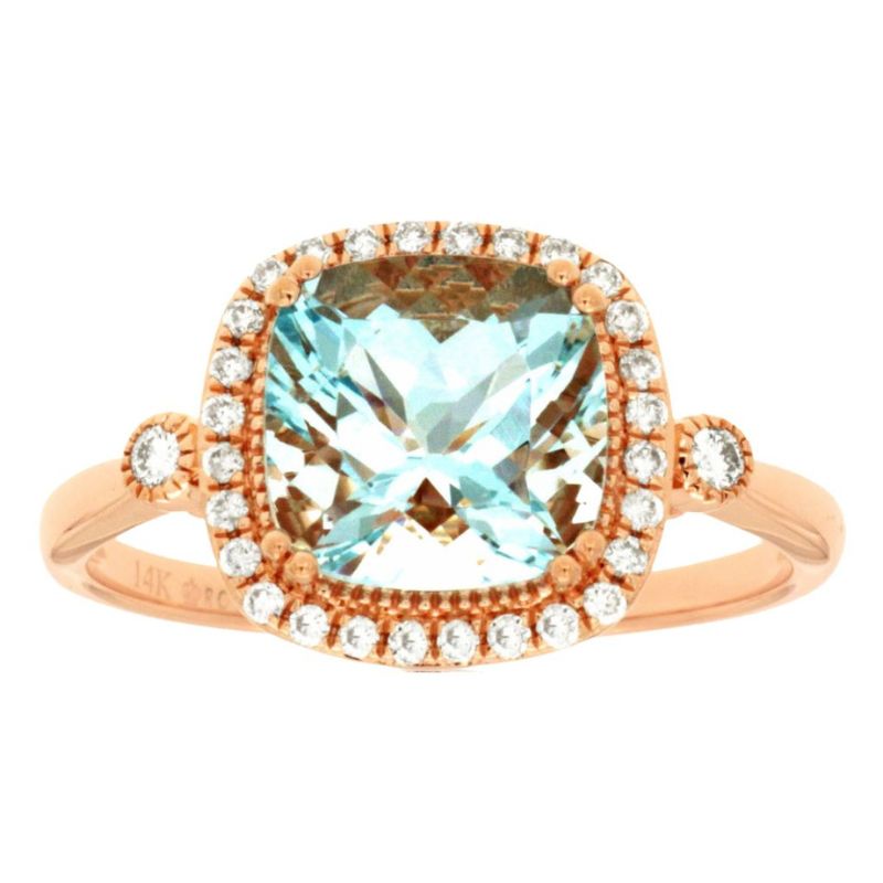 Aquamarine Halo Ring