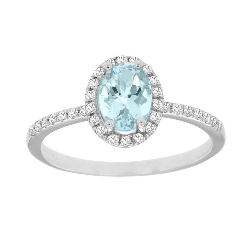 Aquamarine Halo Ring