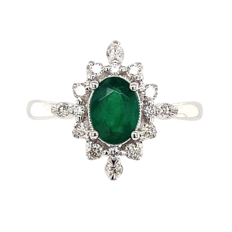 Marquise Shaped Emerald Halo Ring