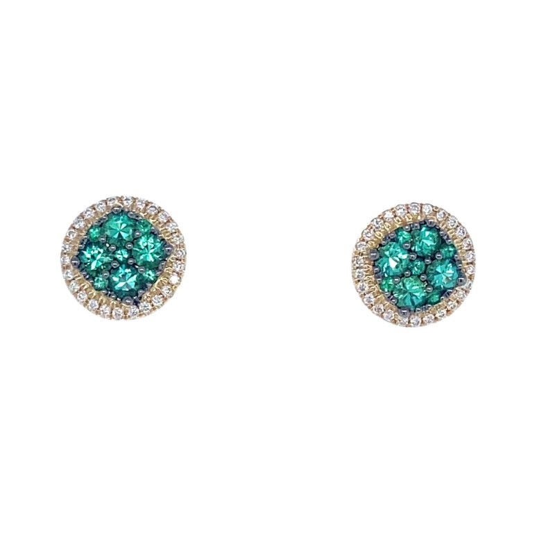 14KY Emerald .70ctw and Diamond Halo .20ctw H-I/I1 Stud Earrings