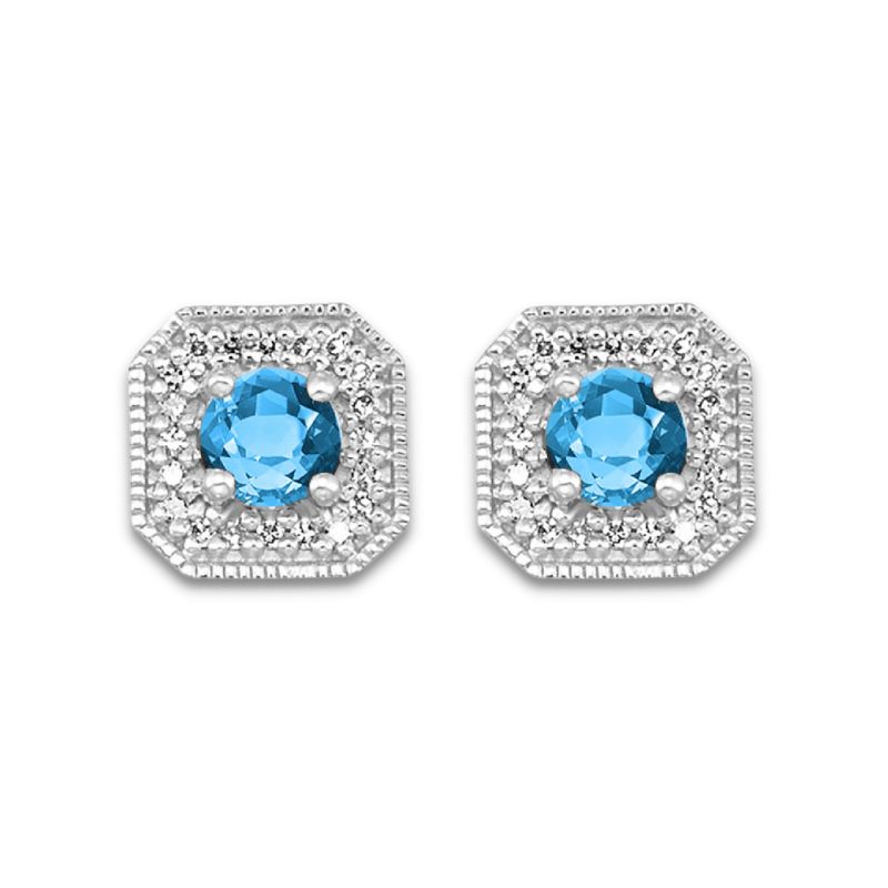 Blue Topaz & Diamond Stud Earrings