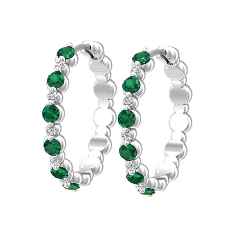 MARTIN FLYER Emerald & Diamond Hoop Earrings