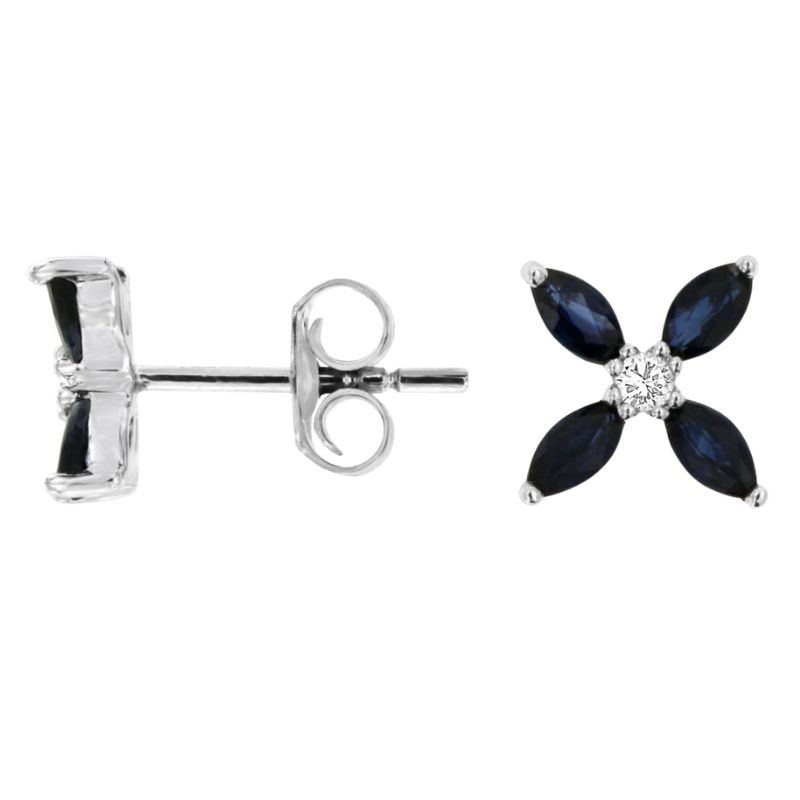 Sapphire & Diamond Flower Stud Earrings