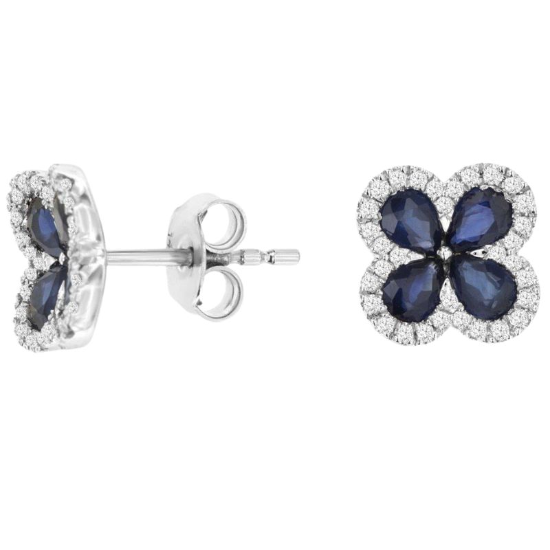 Sapphire & Diamond Clover Stud Earrings
