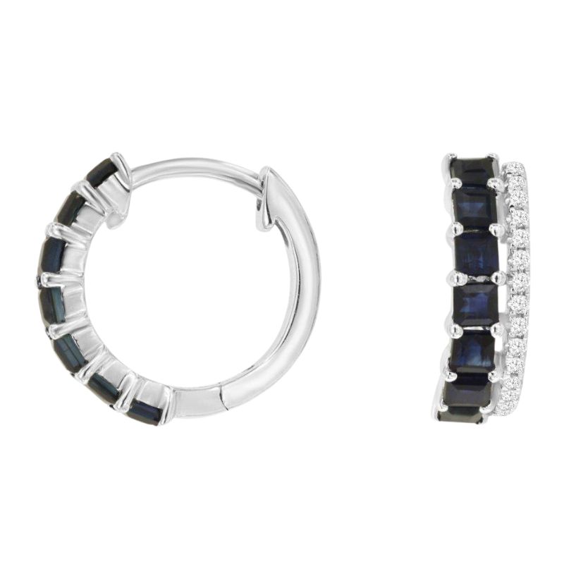 Sapphire & Diamond Double Row Hoop Earrings