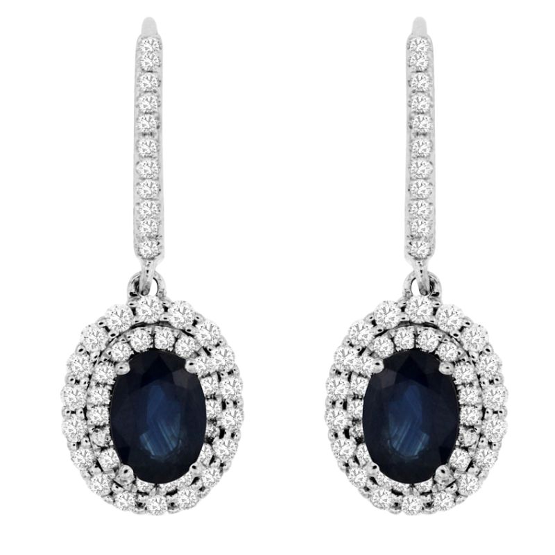 Sapphire & Diamond Double Halo Drop Earrings