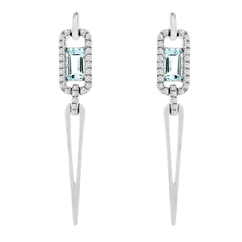 Aquamarine & Diamond Pointed Drop Earrings