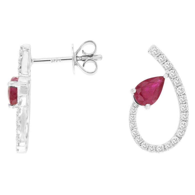 Ruby & Diamond Swirl Drop Earrings