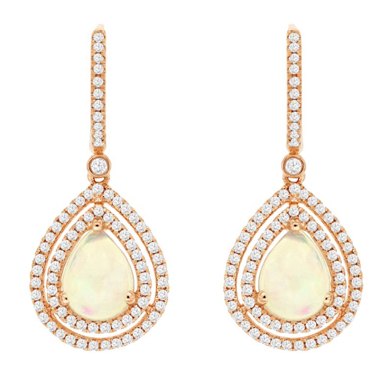 Opal & Diamond Double Halo Dangle Earrings
