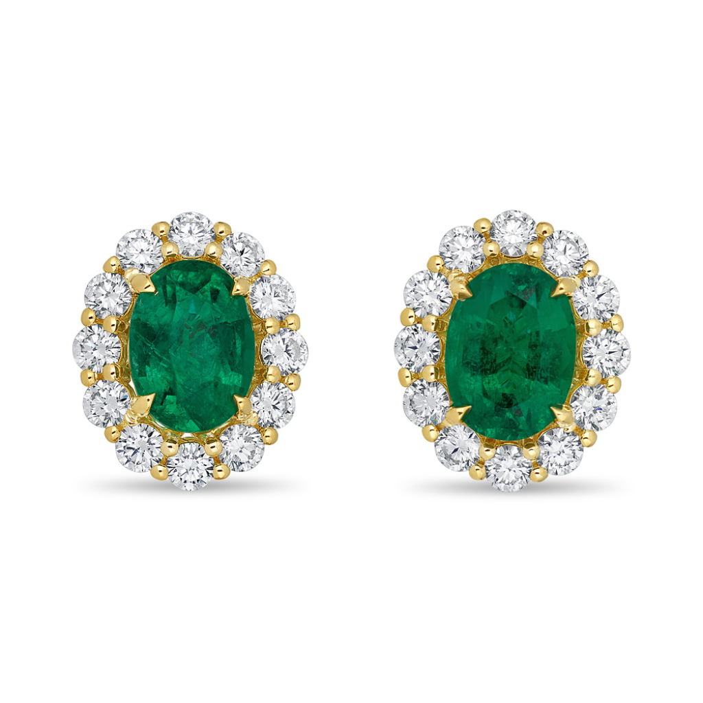 MARTIN FLYER Emerald & Diamond Halo Earrings