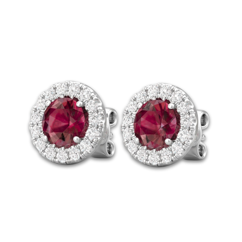 MARTIN FLYER Ruby & Diamond Halo Stud Earrings