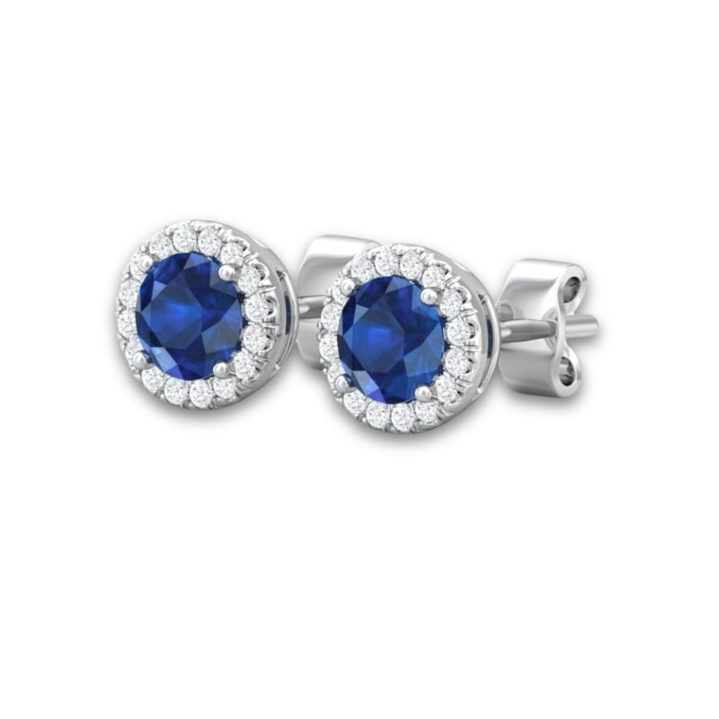 MARTIN FLYER Sapphire & Diamond Halo Stud Earrings