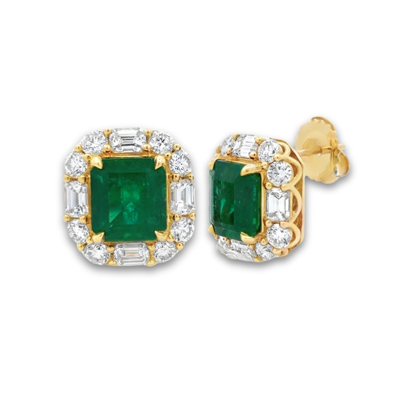 MARTIN FLYER Emerald & Diamond Halo Earrings