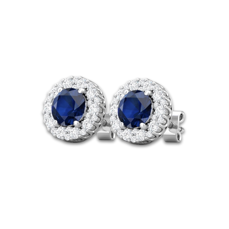 MARTIN FLYER Sapphire & Diamond Halo Stud Earrings