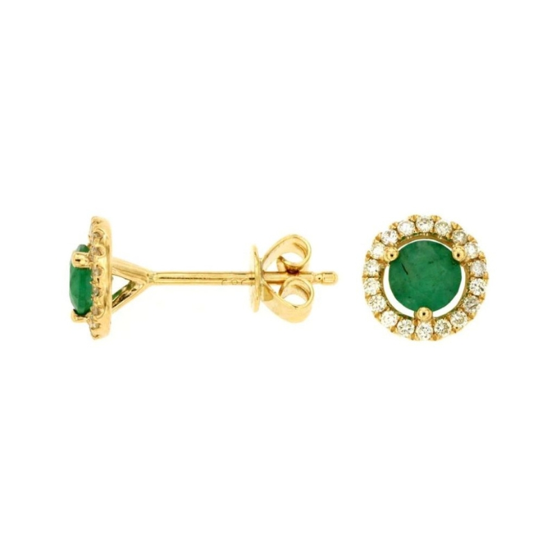 Emerald & Diamond Halo Stud Earrings