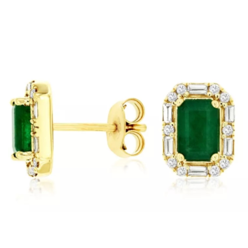 Emerald & Diamond Stud Earrings