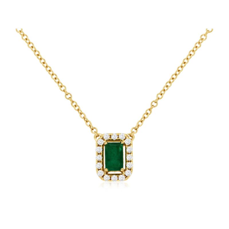 Emerald & Diamond Halo Pendant