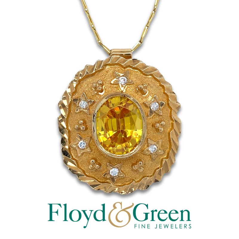 Yellow Imitation Stone & Imitation Diamond Pendant Necklace