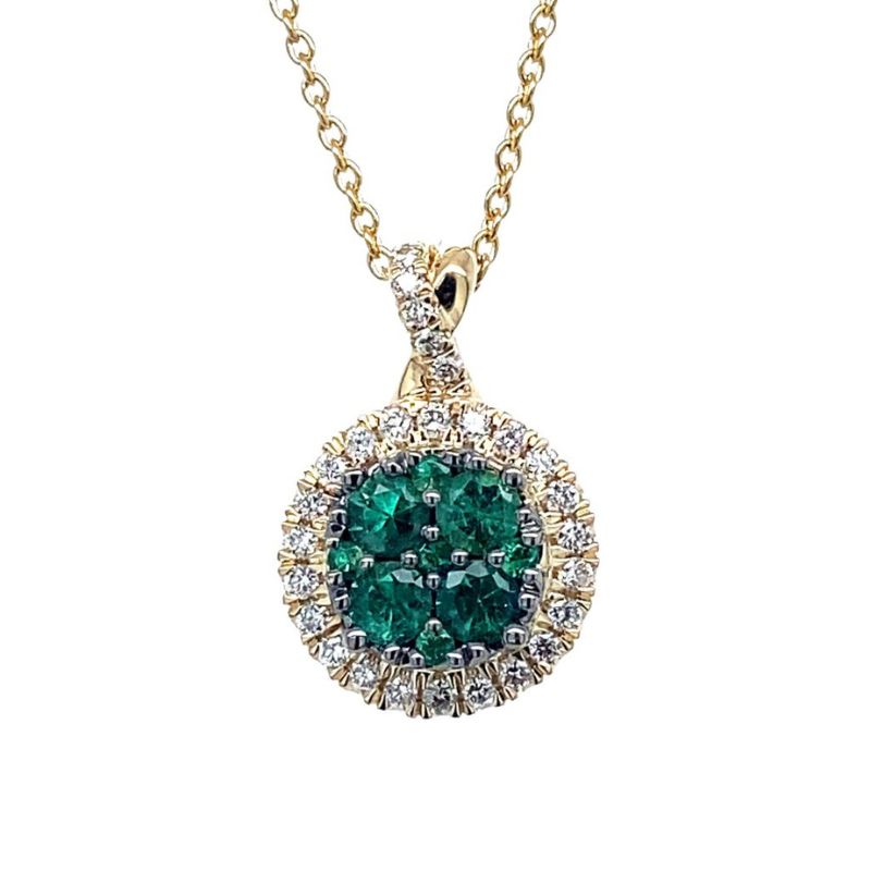 Emerald & Diamond Halo Pendant Necklace