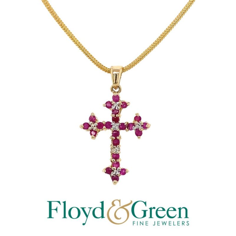 Ruby Cross Pendant Necklace