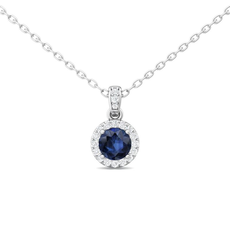 MARTIN FLYER Sapphire & Diamond Halo Pendant Necklace