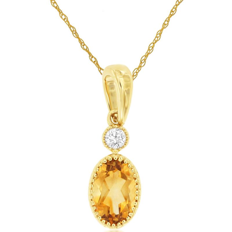 Citrine & Diamond Milgrain Pendant Necklace