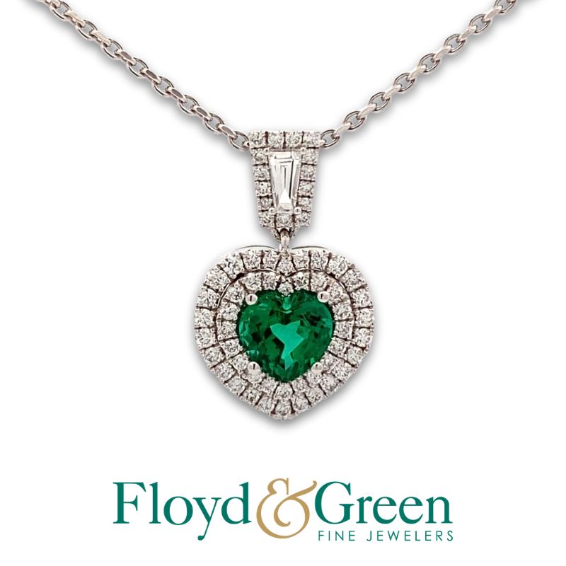 Emerald Double-Halo Heart Pendant