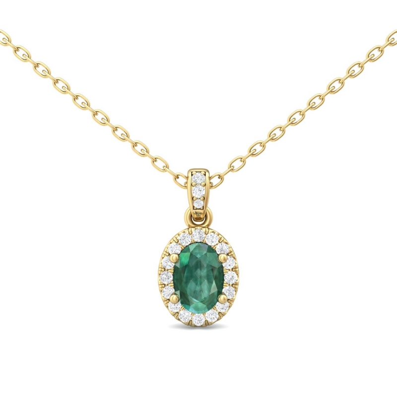 MARTIN FLYER Emerald & Diamond Halo Pendant Necklace