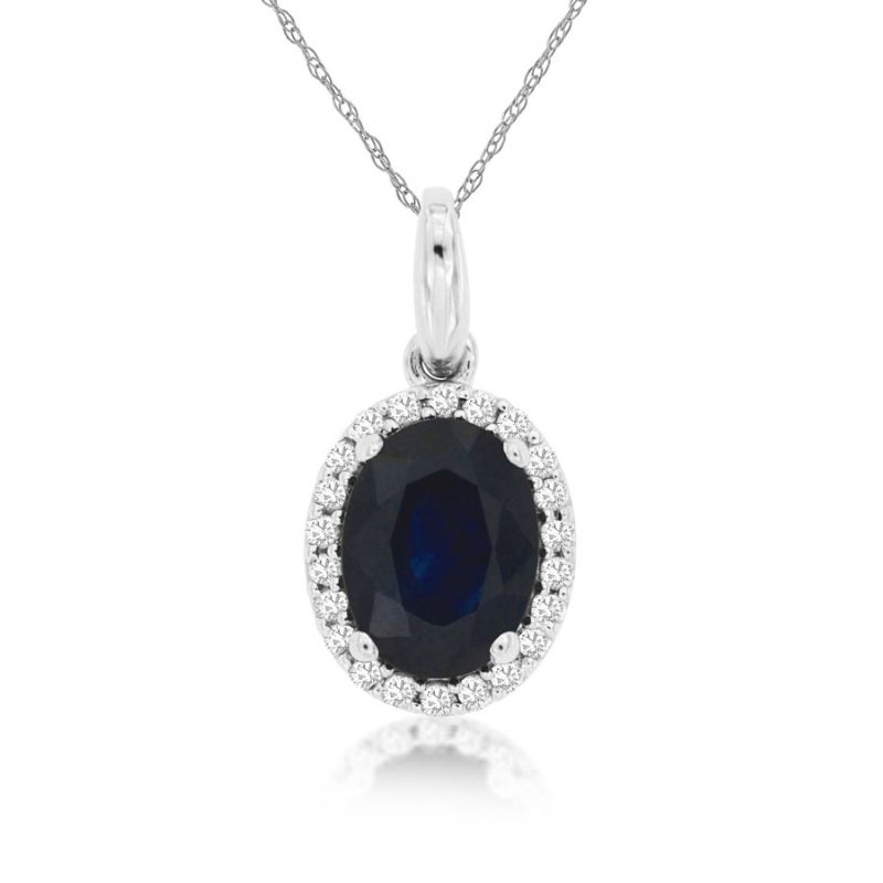 Sapphire & Diamond Halo Pendant Necklace