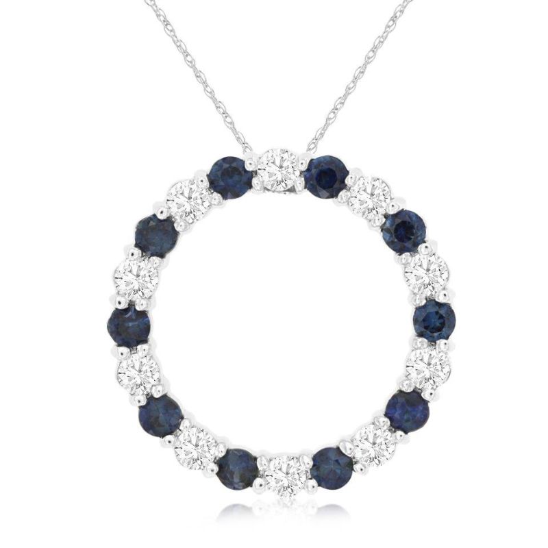 Sapphire & Diamond Circle Pendant Necklace