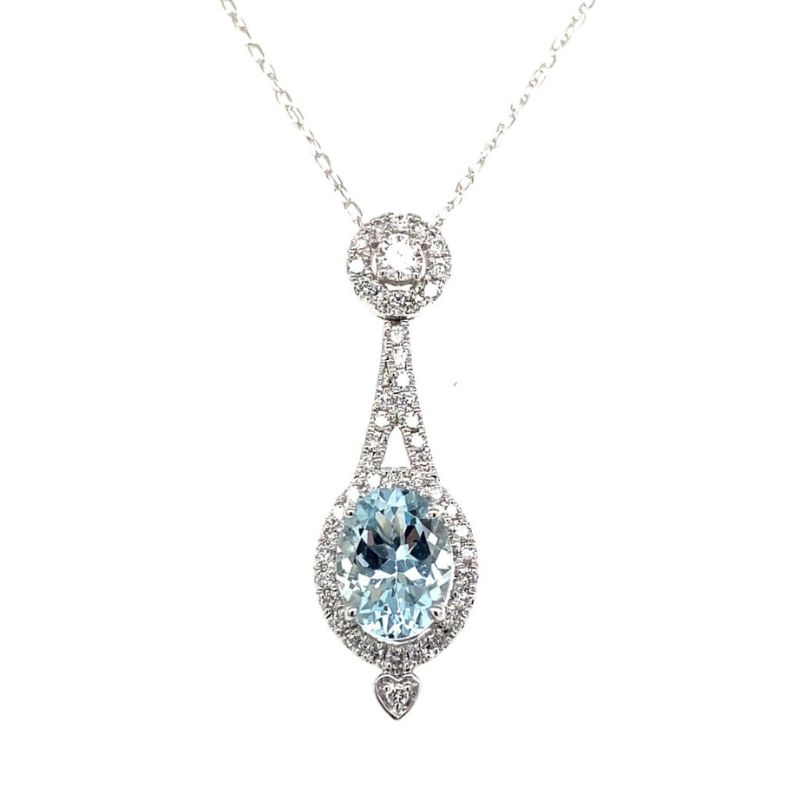 Aquamarine & Diamond Pendant Necklace