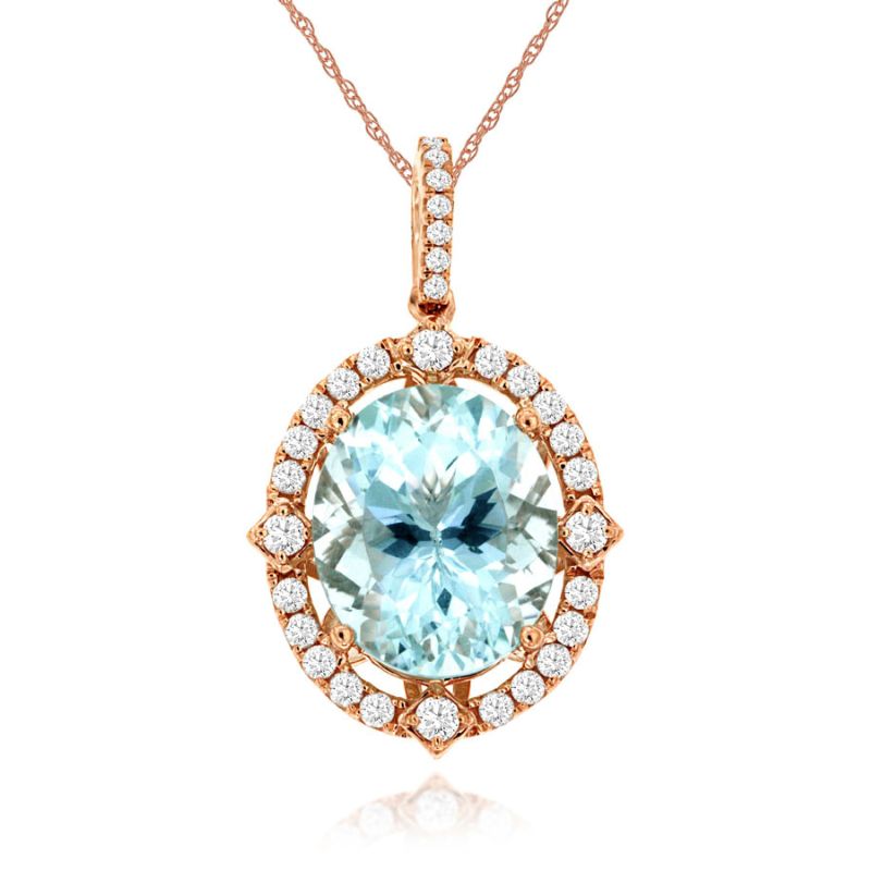Aquamarine & Diamond Halo Pendant Necklace