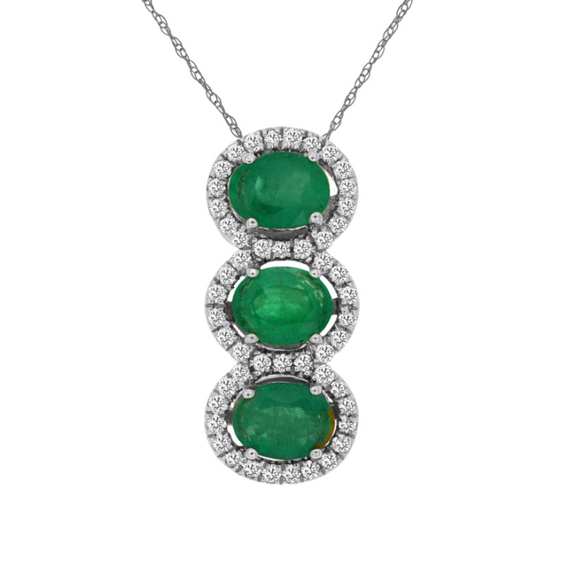 3 Stone Emerald & Diamond Drop Pendant