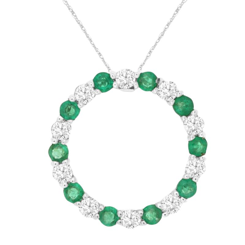 Emerald & Diamond Circle Pendant Necklace