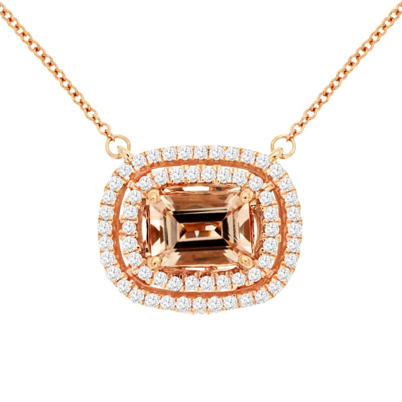 Morganite & Diamond Double Halo Pendant Necklace