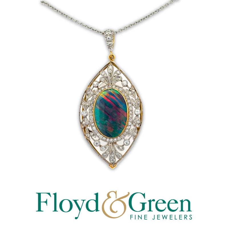 Black Opal & Diamond Pendant