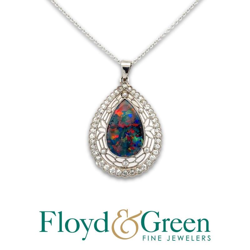 Art Deco Black Opal & Diamond Pendant