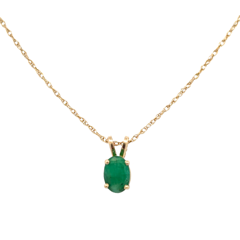 14KY Oval Emerald .73ct Solitare Pendant