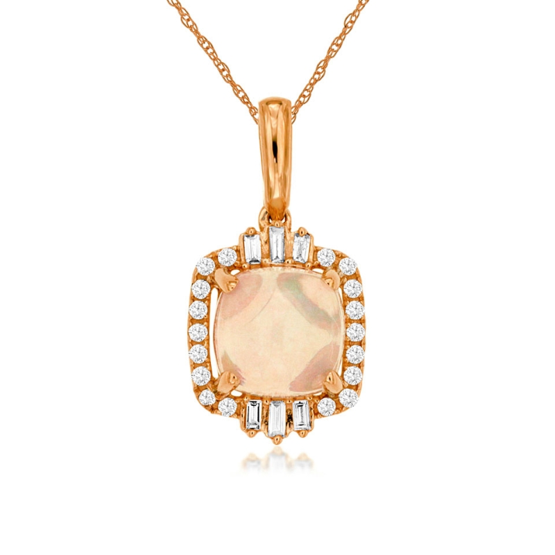 Opal & Diamond Halo Pendant Necklace