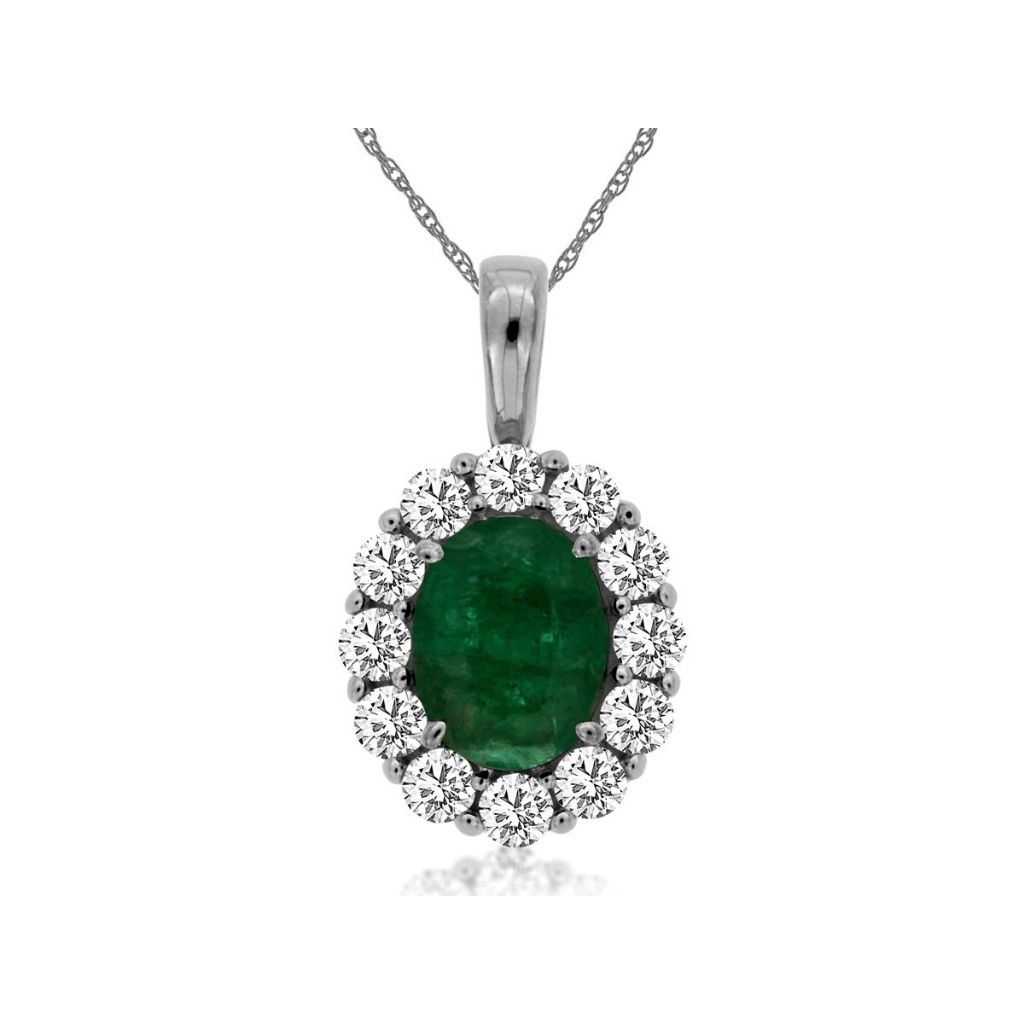 Emerald & Diamond Halo Pendant Necklace