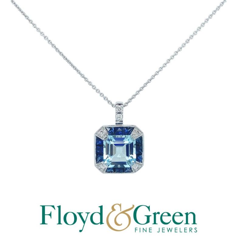 Aquamarine, Sapphire, & Diamond Necklace