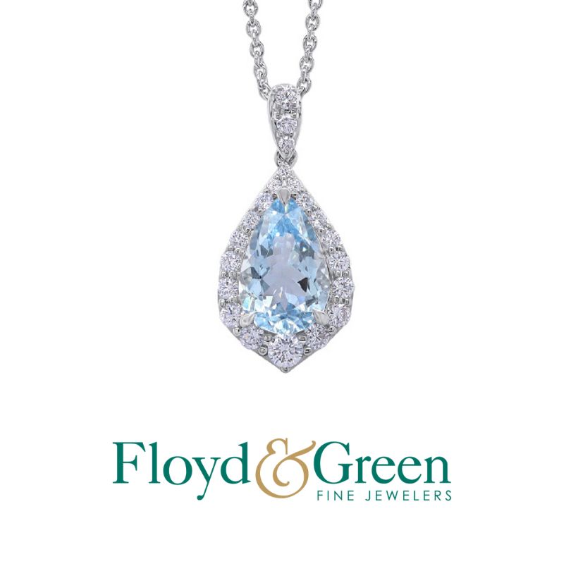 Aquamarine & Diamond Drop Pendant Necklace