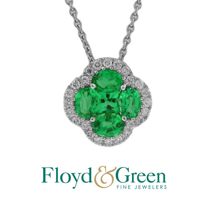 Emerald & Diamond Clover Pendant Necklace